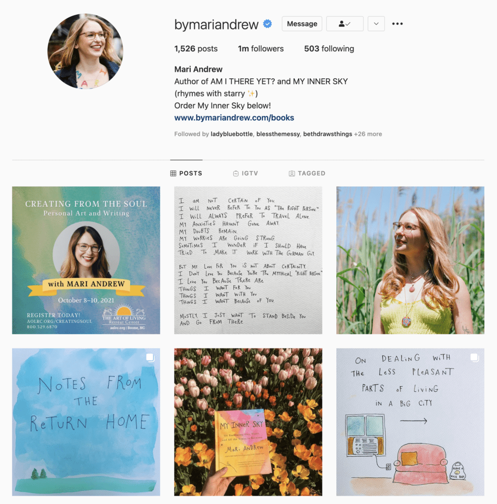 Mari Andrew started an instagram account. Once she grew her following she was able to make money as an artist online.
