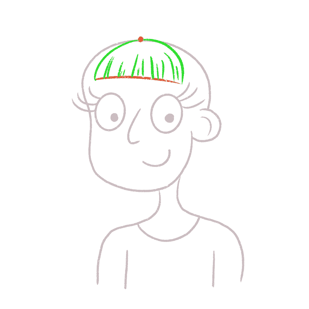 Draw a quick hemisphere and start drawing quick strokes as before to complete the bangs. 