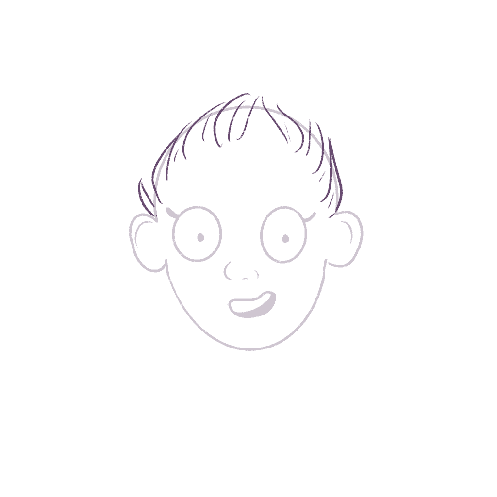 Start by drawing the hair strands moving to the back of the head.