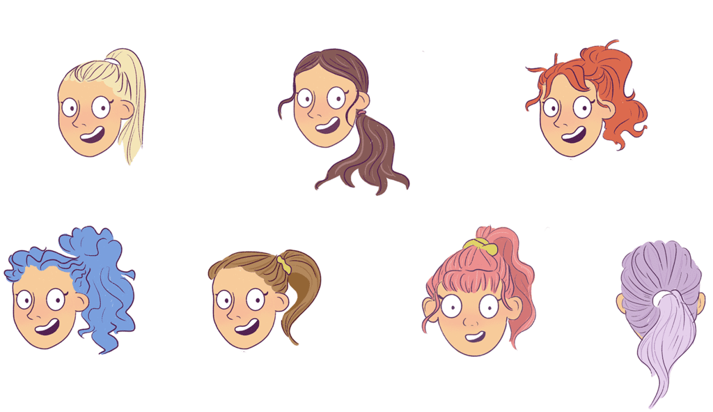 Here are the different types of ponytails we will be drawing in this post. 