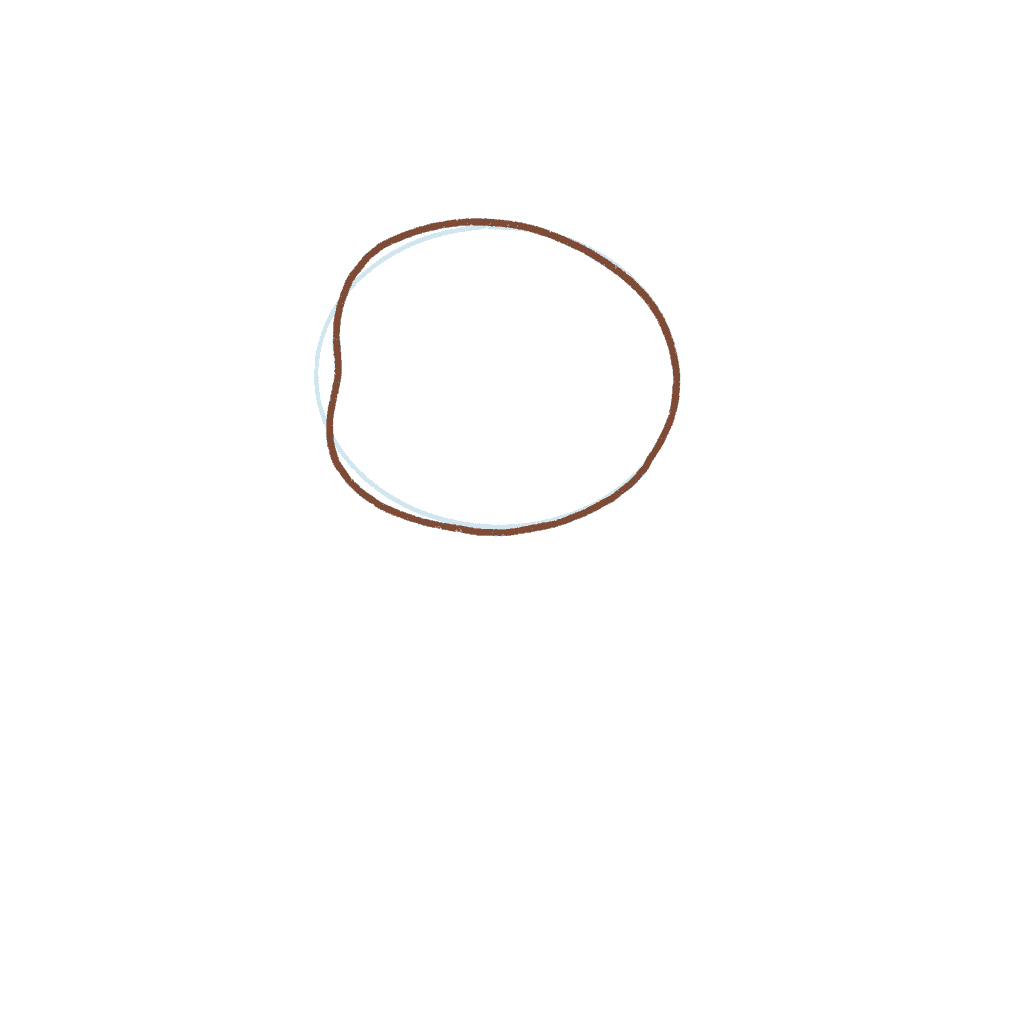 Using the circle as a guide, let's draw a head with one side slightly dented