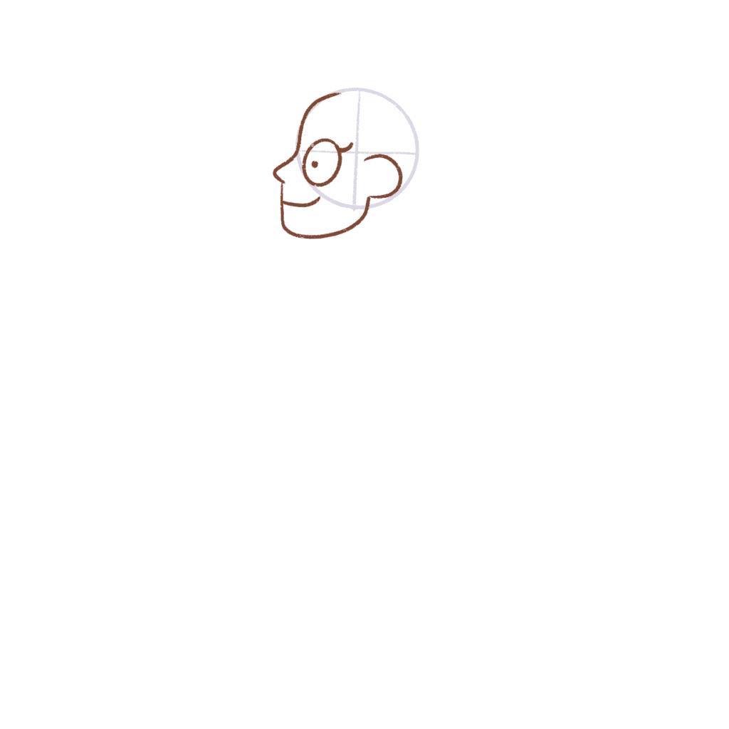 Then we draw the head, the eyes and the ear is on the edge of the circle