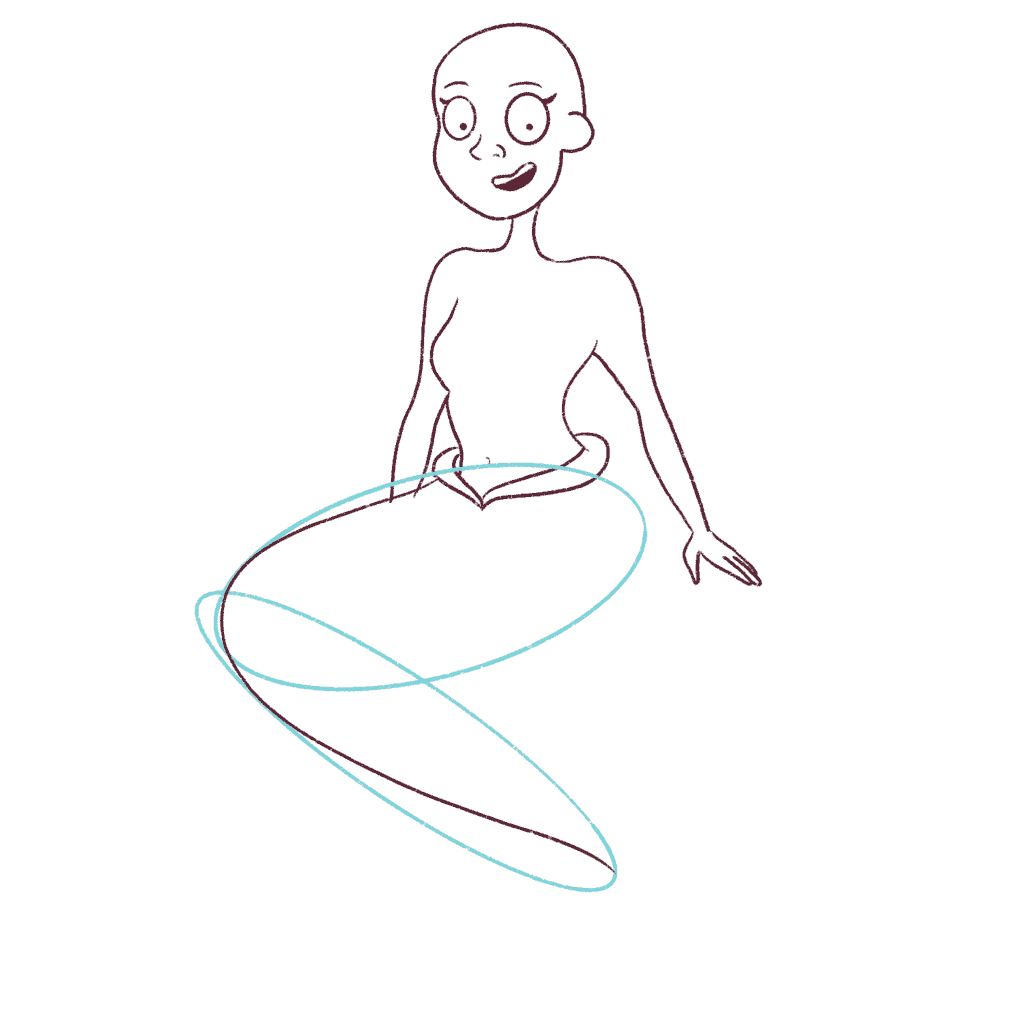 Start drawing the tail of the mermaid