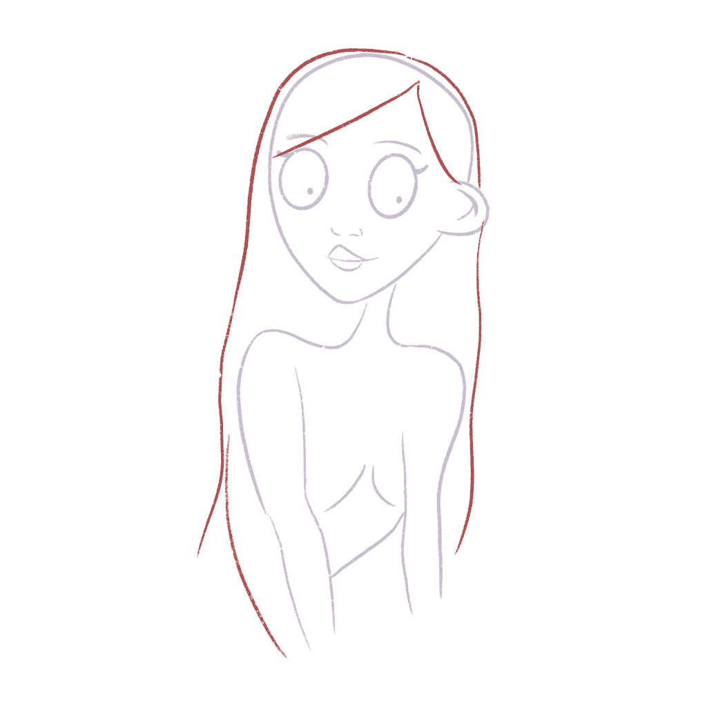 Start with the basic outline of the mermaid's hair