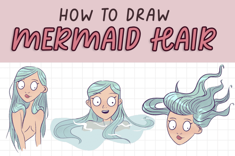 Learn how to draw mermaid hair in different poses - underwater, out of the water, mermaid hair in half water. Also includes multiple mermaid hair drawing references.