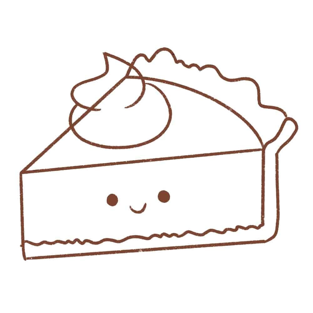 Draw a cute kawaii face on the pumpkin pie