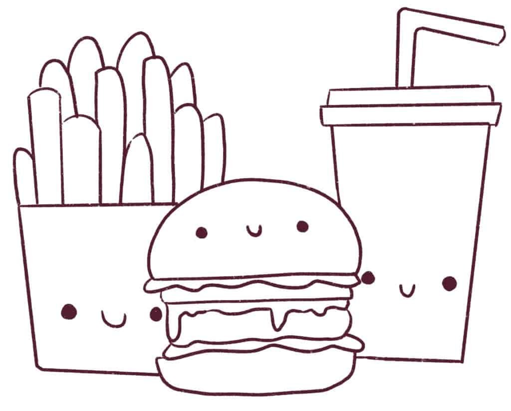 Draw eyes and mouths on all the items to make them look like cute junk food.