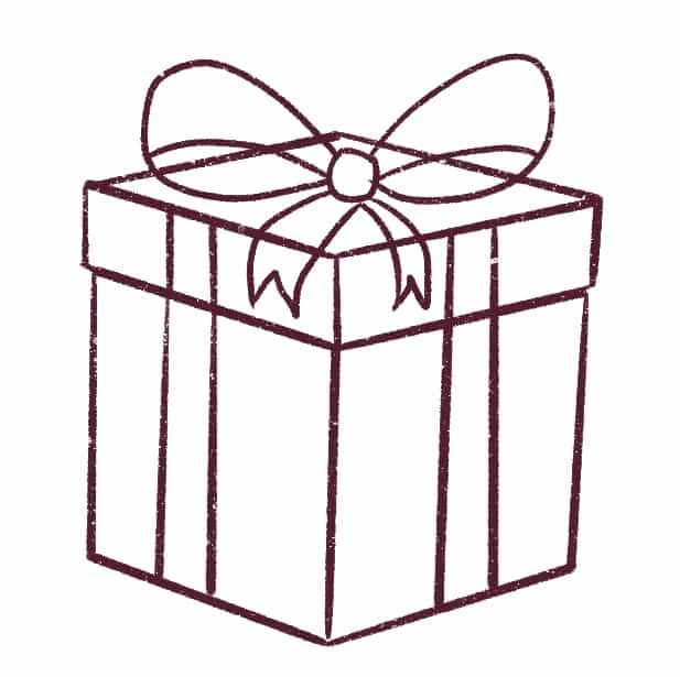 Draw the rest of the ribbon on top of the box.