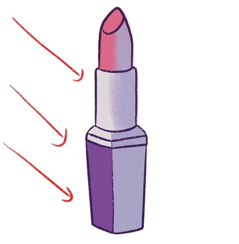 Draw the shadows on the lipstick.