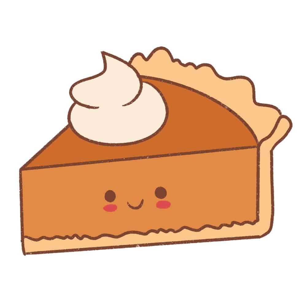 Add blush spots to the pumpkin pie drawing and you'll have finished learning how to draw a cute pumpkin pie!