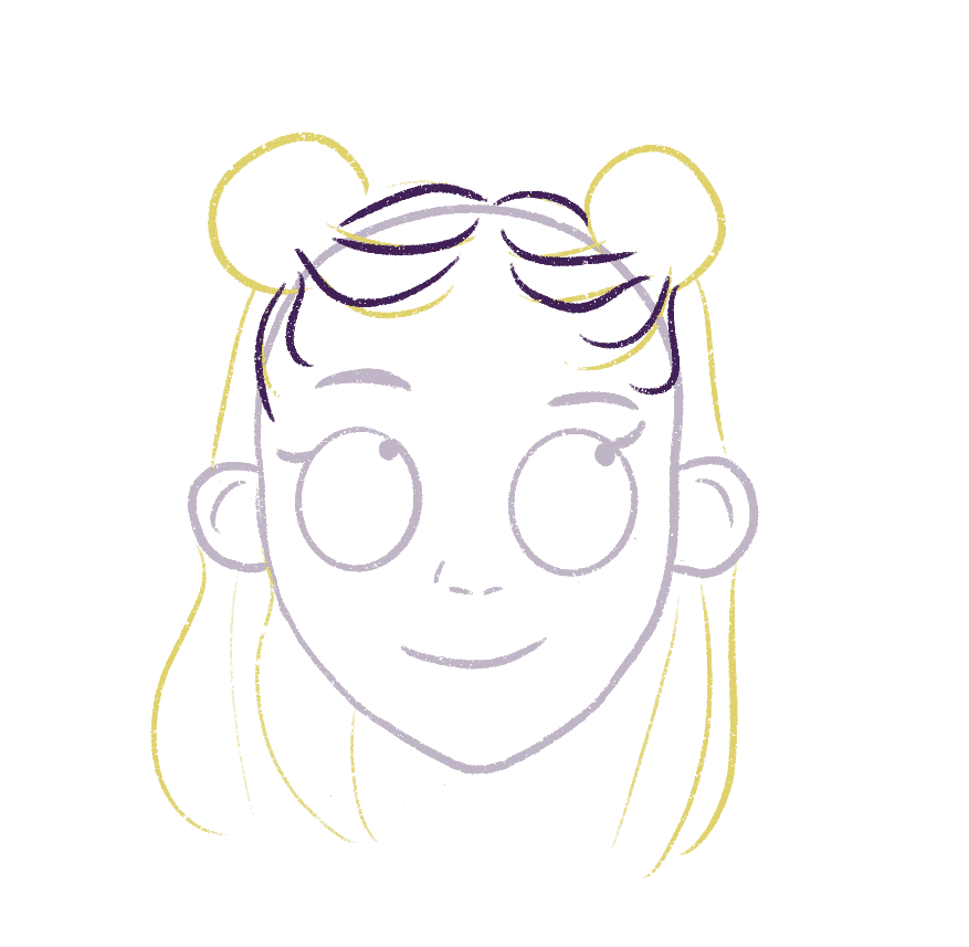 Draw the hair strands leading up to the space buns