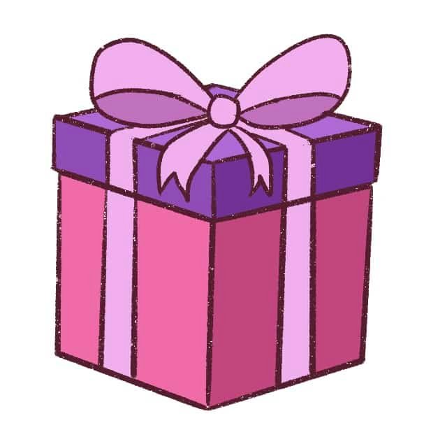 Color the bow of the gift box and you'll have finished drawing a beautiful gift box. 