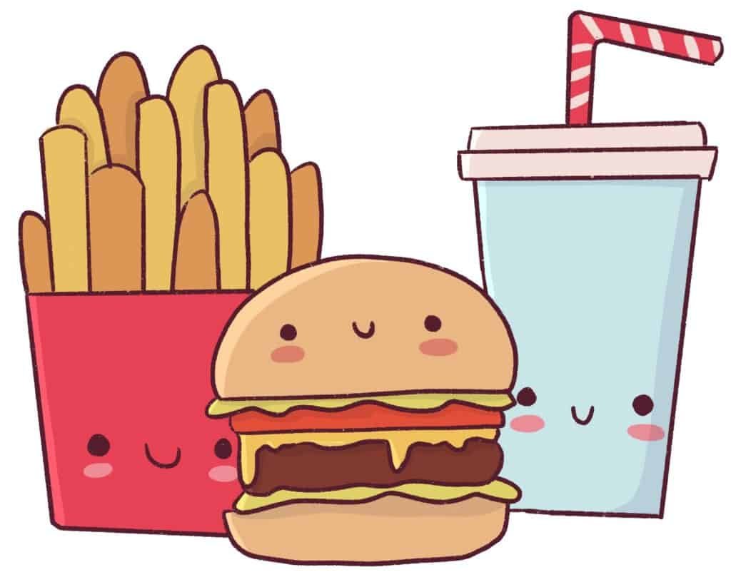 Once you add the shadows, you'll get your cute junk food drawing. 