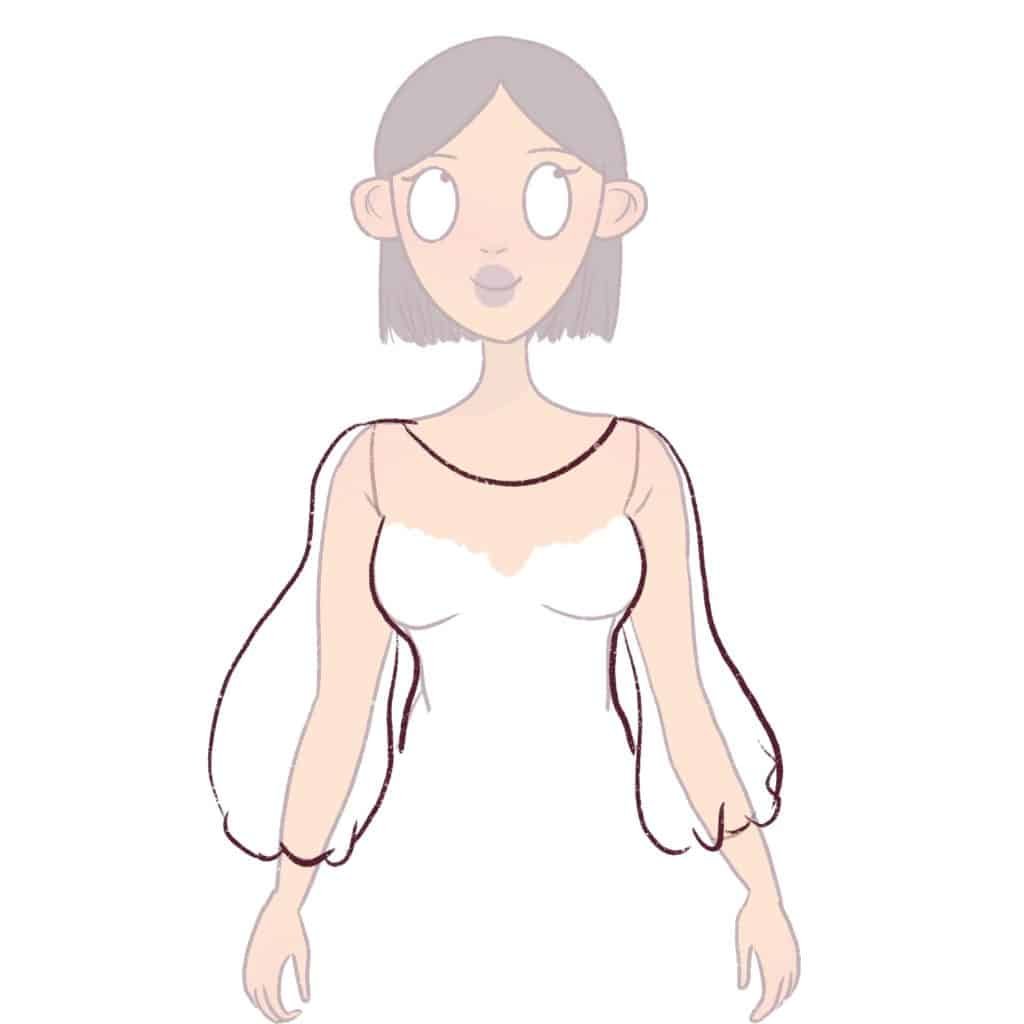 Draw the rest of the puffy sleeves