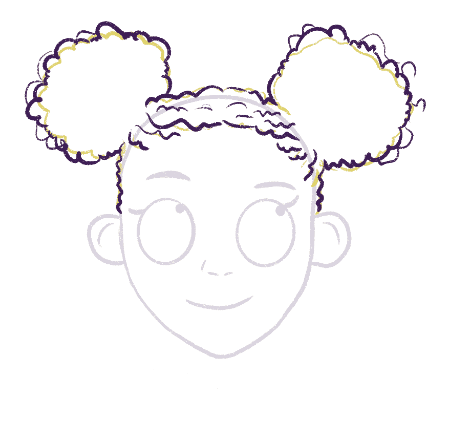 Draw some loose curls around the space buns