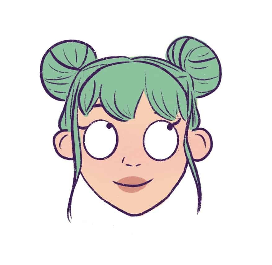 Color the space buns and bangs with a base color