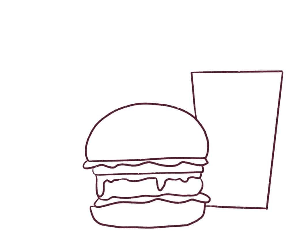 Now, draw a cup behind the burger.
