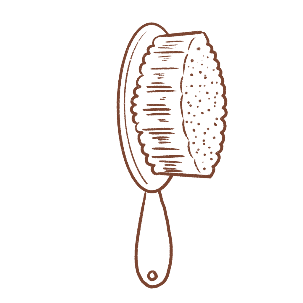 Draw lines and dots to indicate some of the bristles of the hairbrush