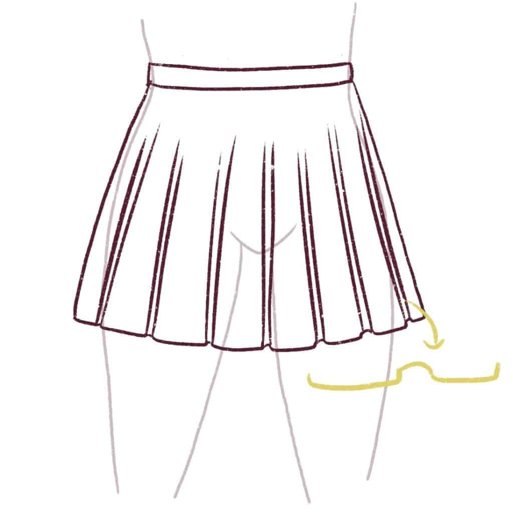 Draw the inner folds of the pleats on the skirts