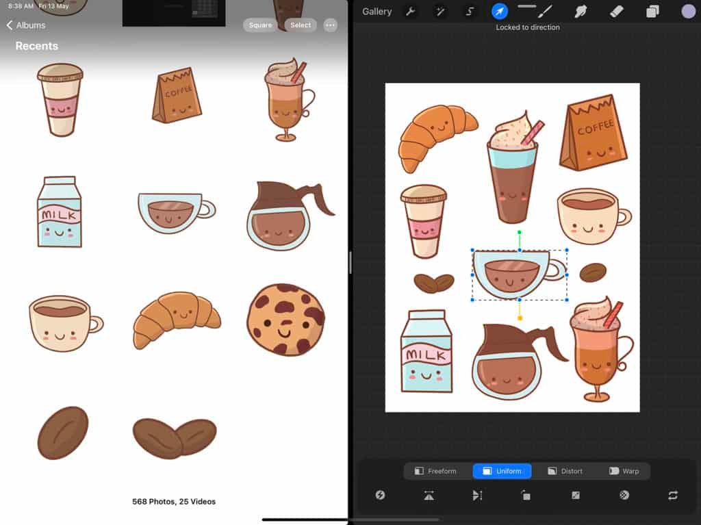 Place each sticker on your sticker sheet in Procreate adjusting the size and dimensions. 