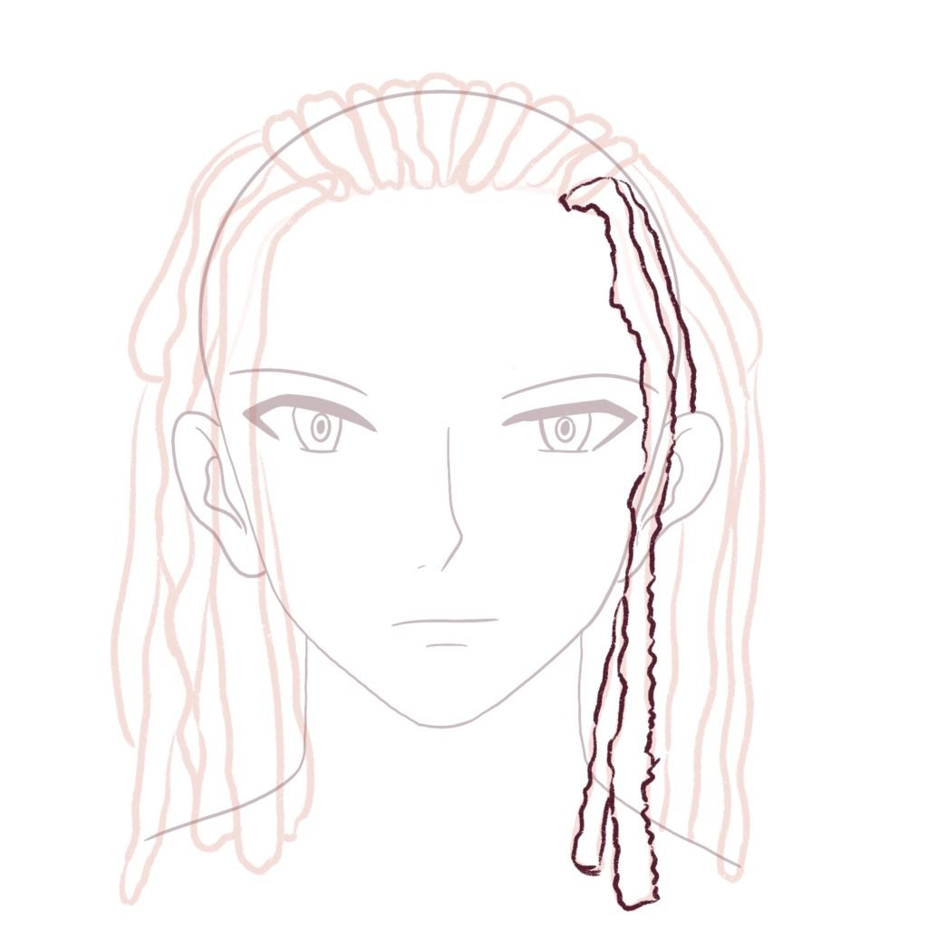 Start outlining the dreads. 