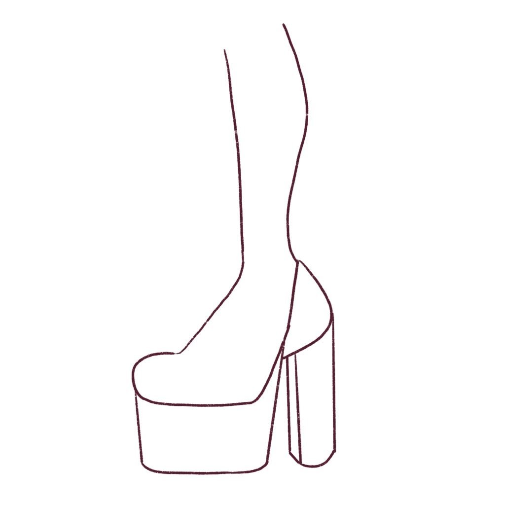 Draw the leg and calf of the woman's leg