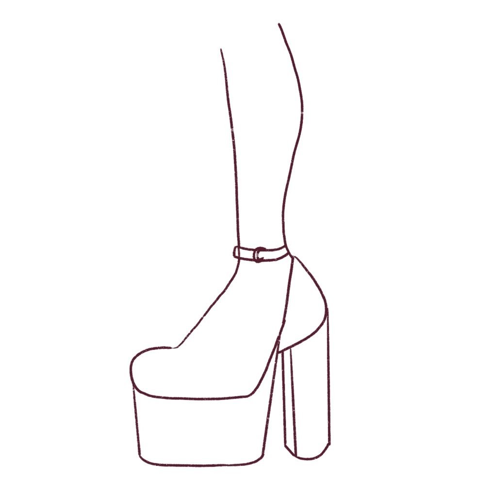 Draw the belt of the platform heels. 