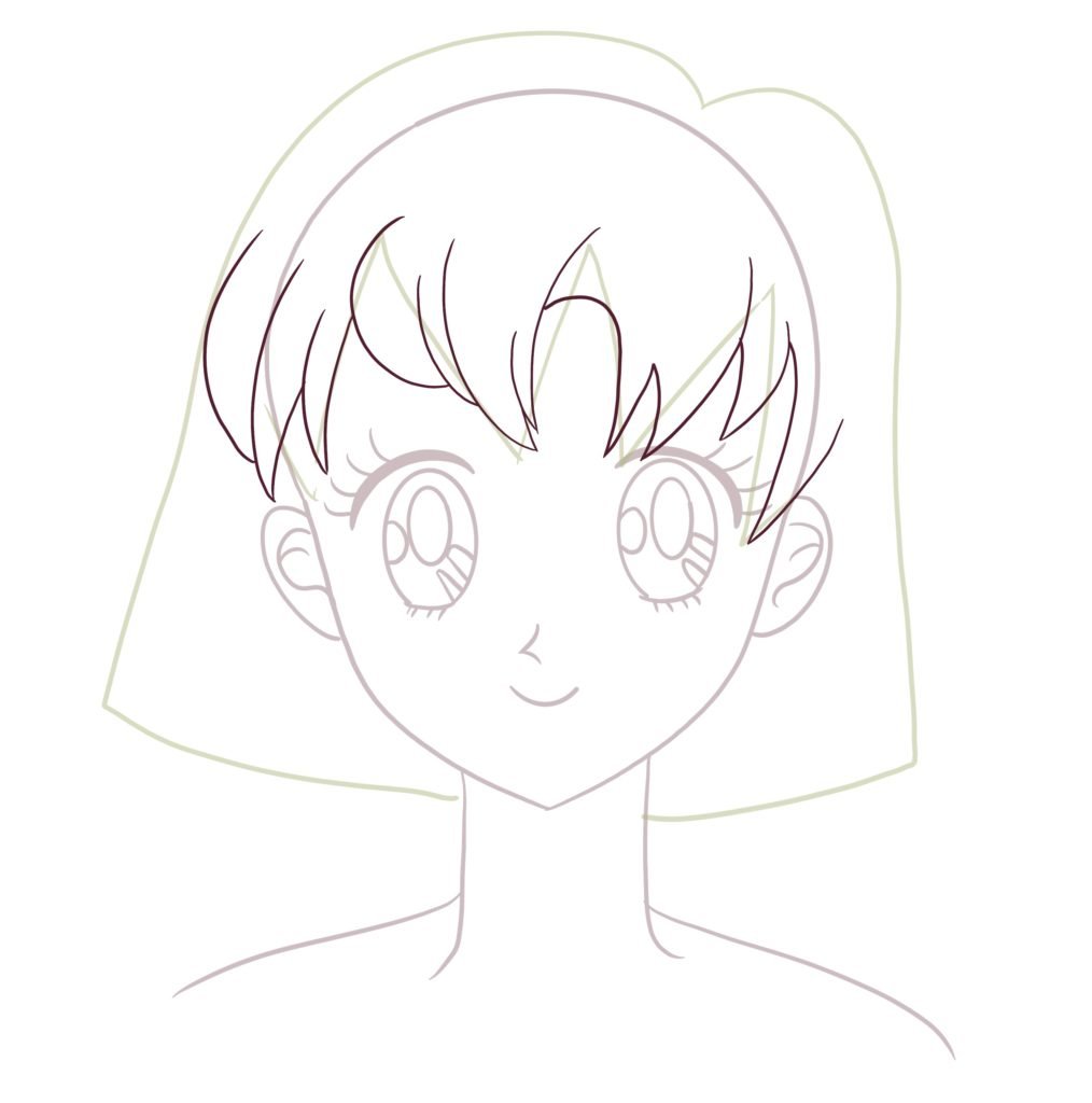 Continue drawing the hair of the anime character