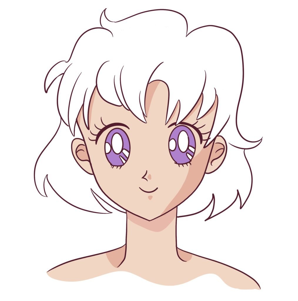 Color the eyes of the 90s anime style girl.