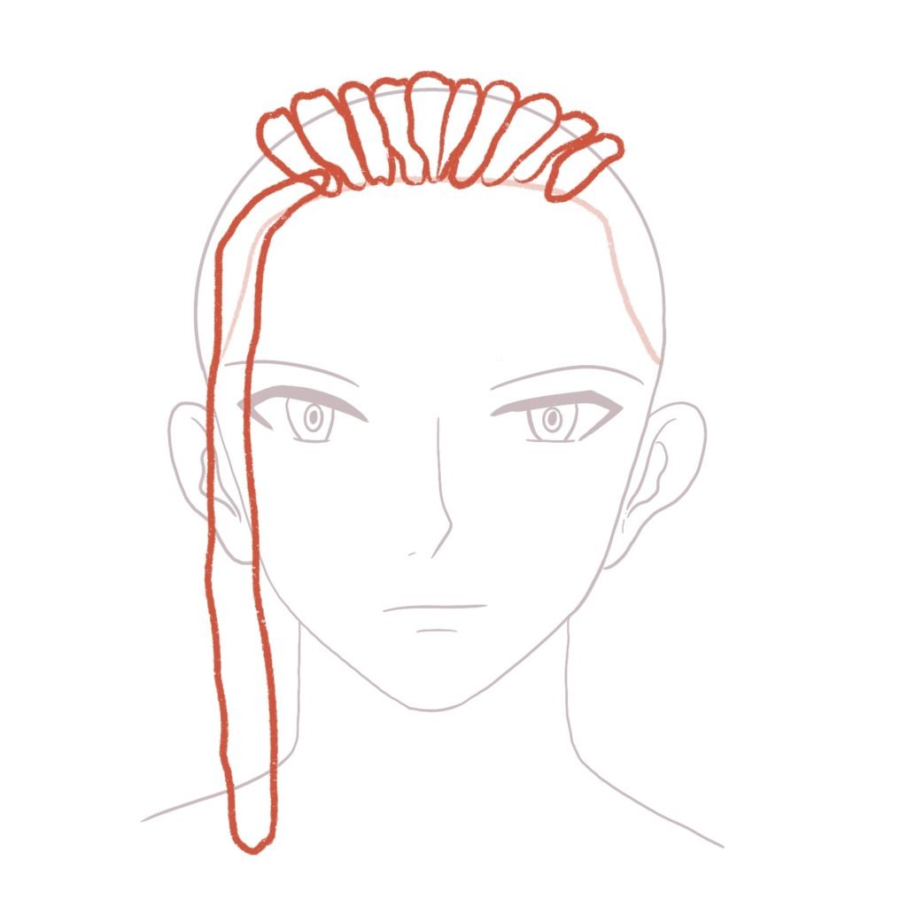 Draw a long dreadlock along the side of the face