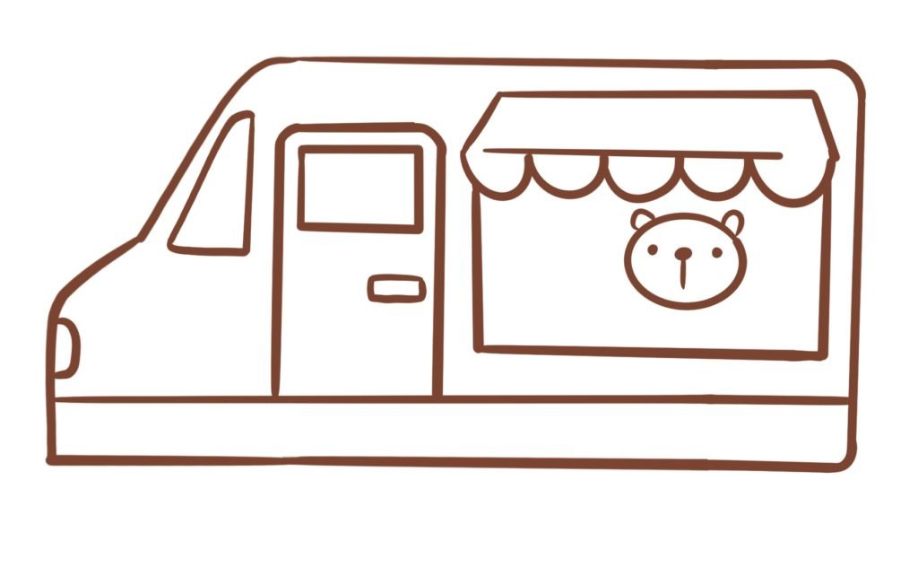 Draw a small teddy bear on the inside window of the ice cream truck