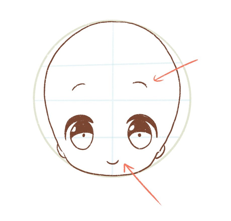 Draw the eyebrows and mouth