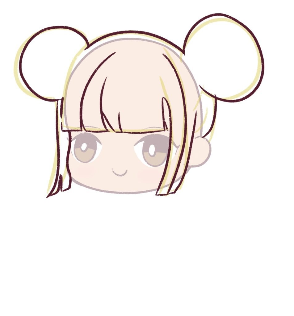 Start drawing the bangs and the buns