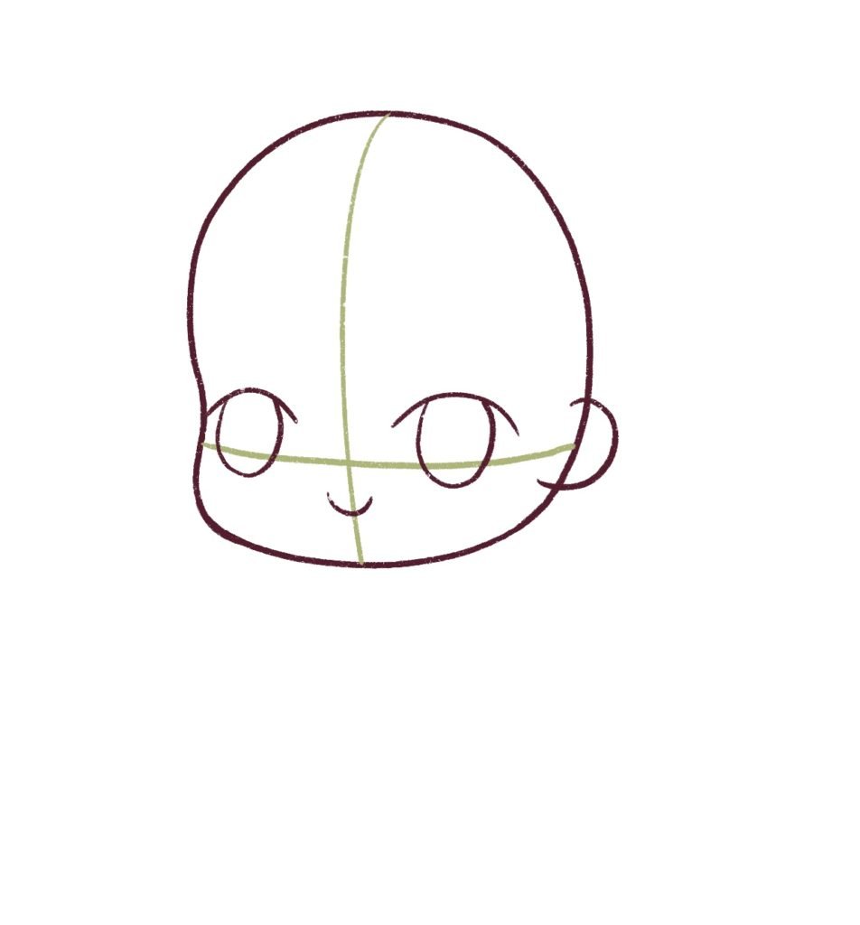 Start by drawing the eyes and mouth on the chibi face