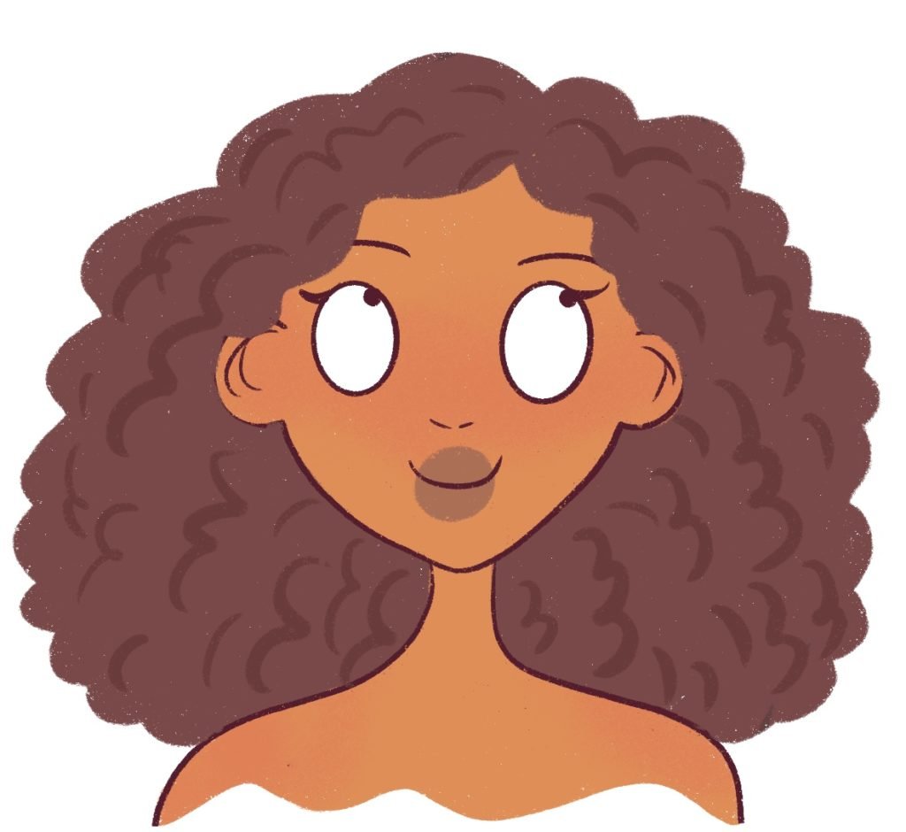 Draw dark curls in the background of the curly hair base