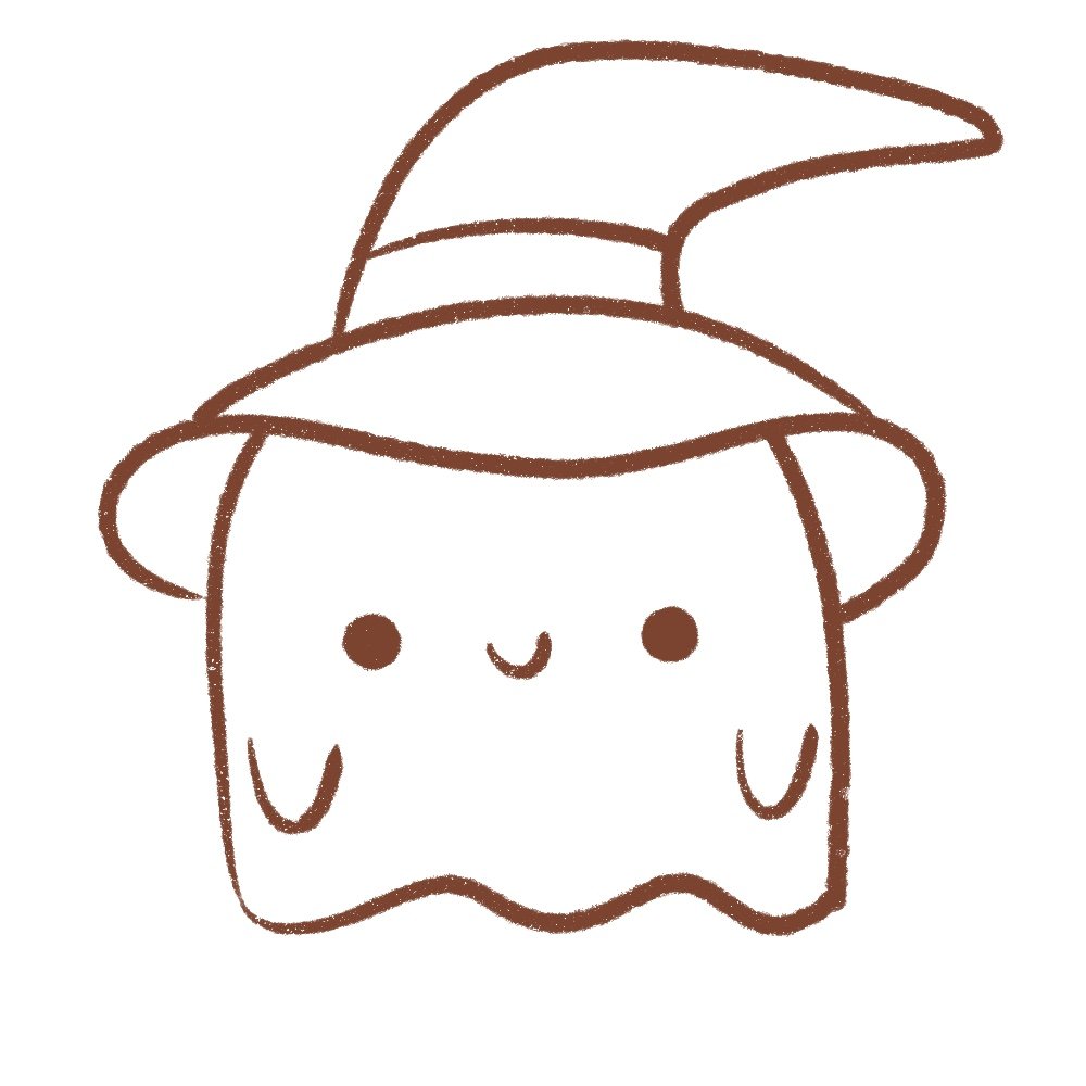 Draw the ribbon on the hat of the witch ghost