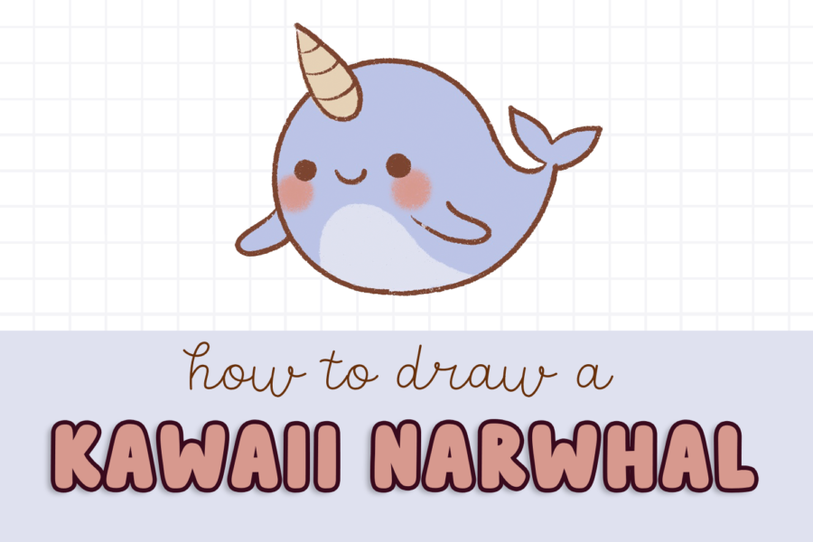 How to draw a kawaii narwhal step by step, easy narwhal drawing