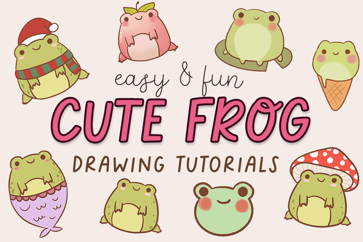 easy frog drawing ideas, easy frog drawings, how to draw a cute kawaii frog, free frog drawing tutorials for kids and beginners