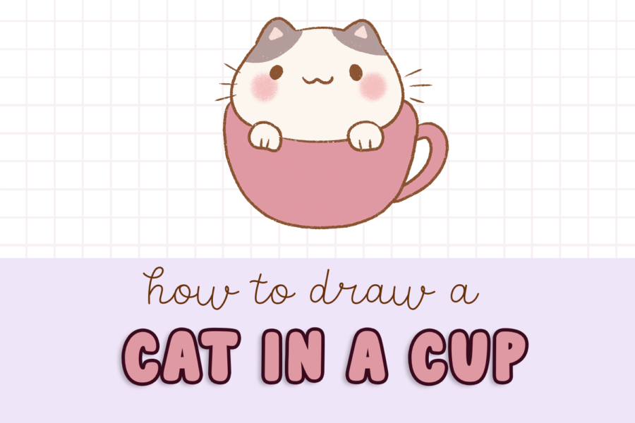 how to draw a cute cat in a cup