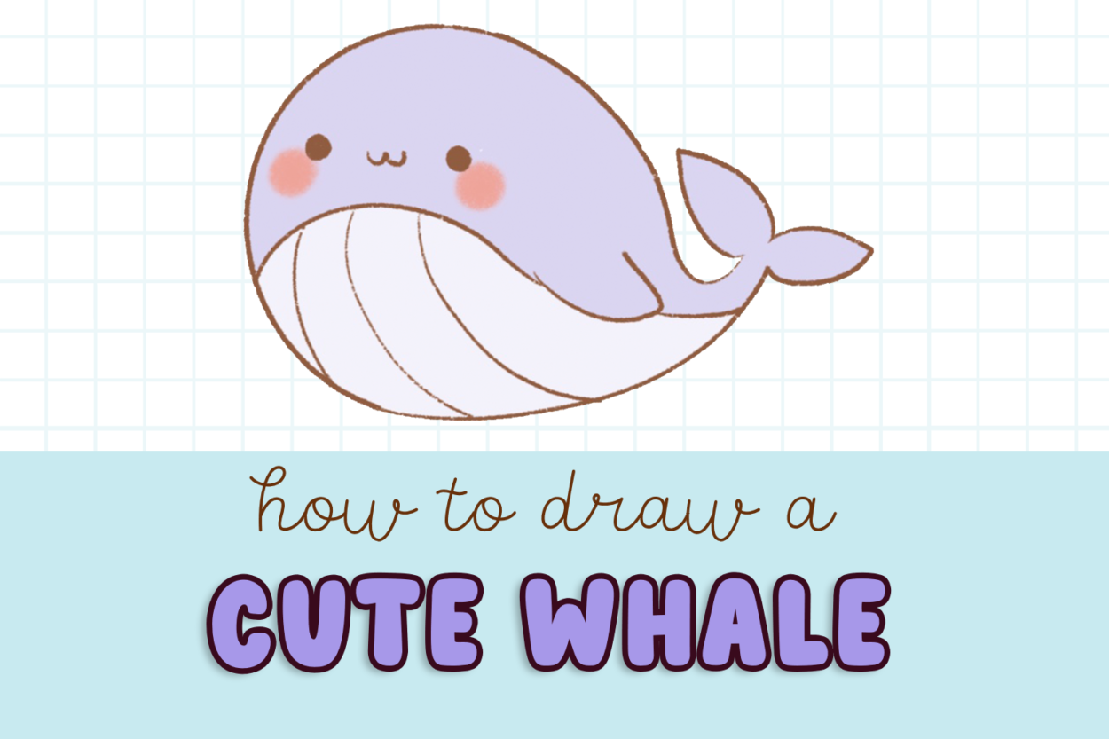 how to draw a cute kawaii whale for beginners, cute whale drawing, kawaii whale drawing