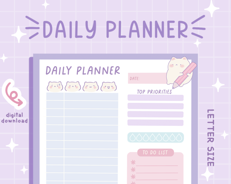 kawaii daily planner, kawaii hourly planner printable