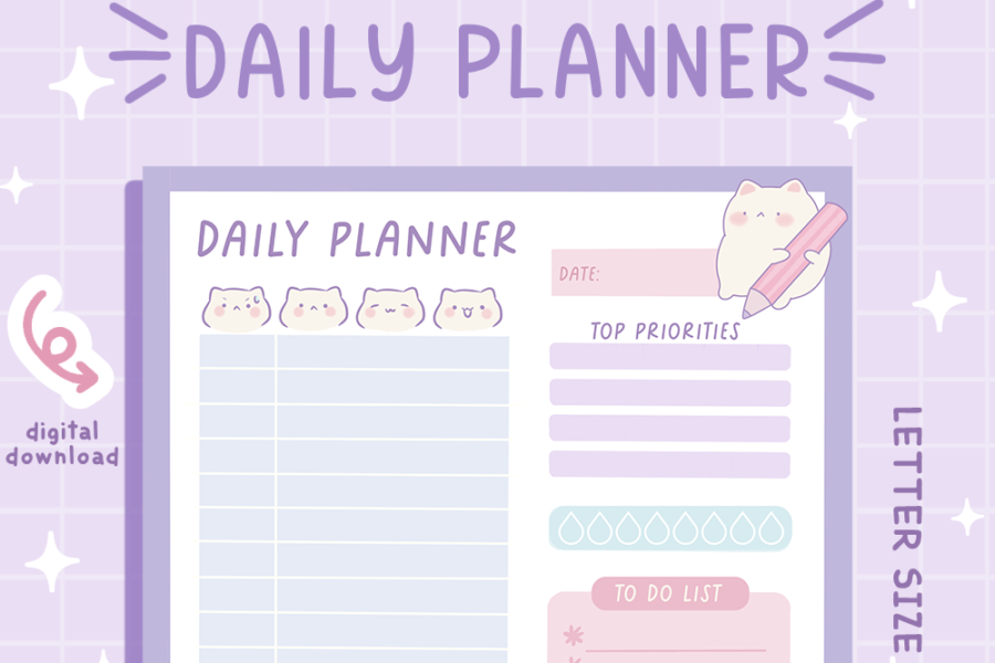 kawaii daily planner, kawaii hourly planner printable