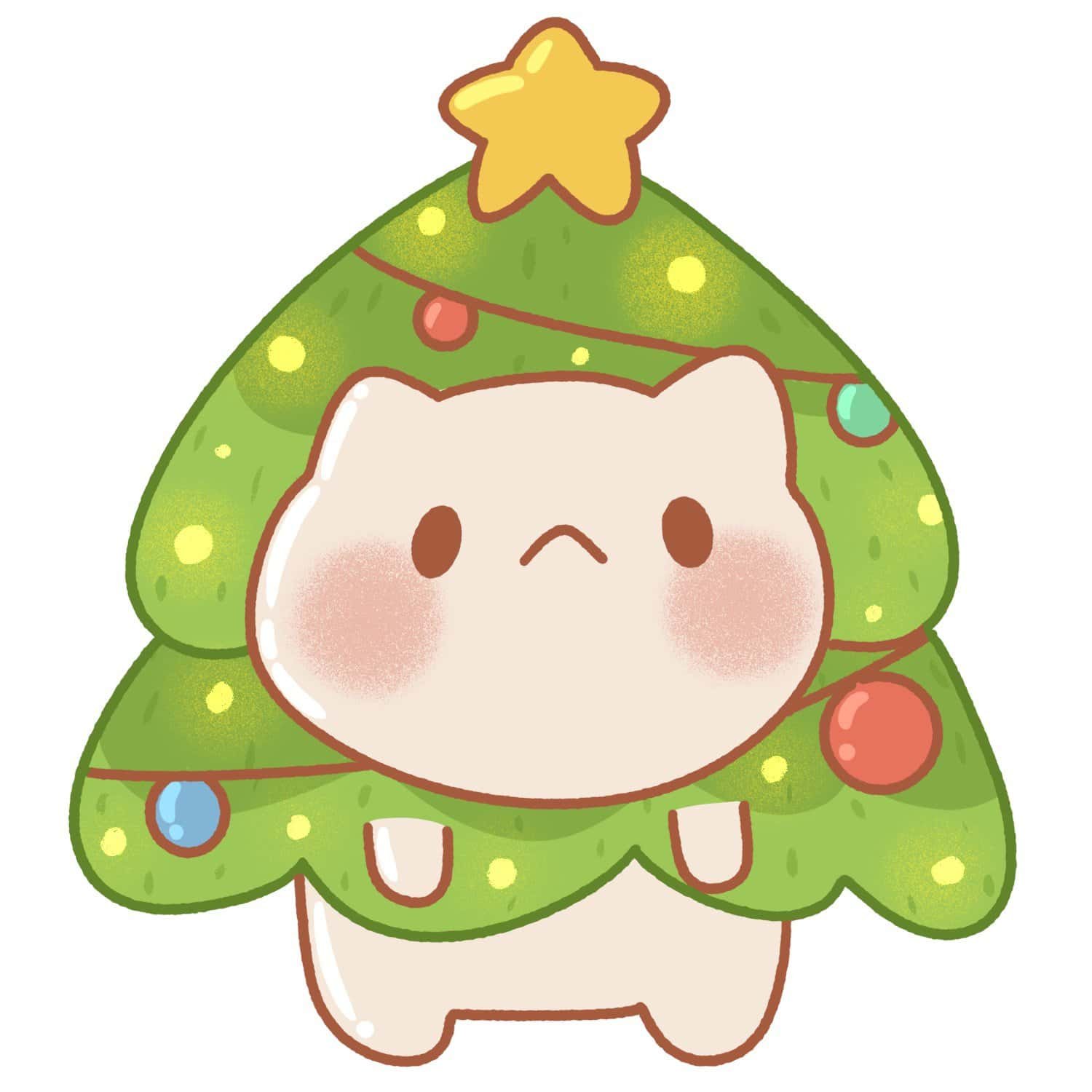 how to draw a cute cat in a christmas tree